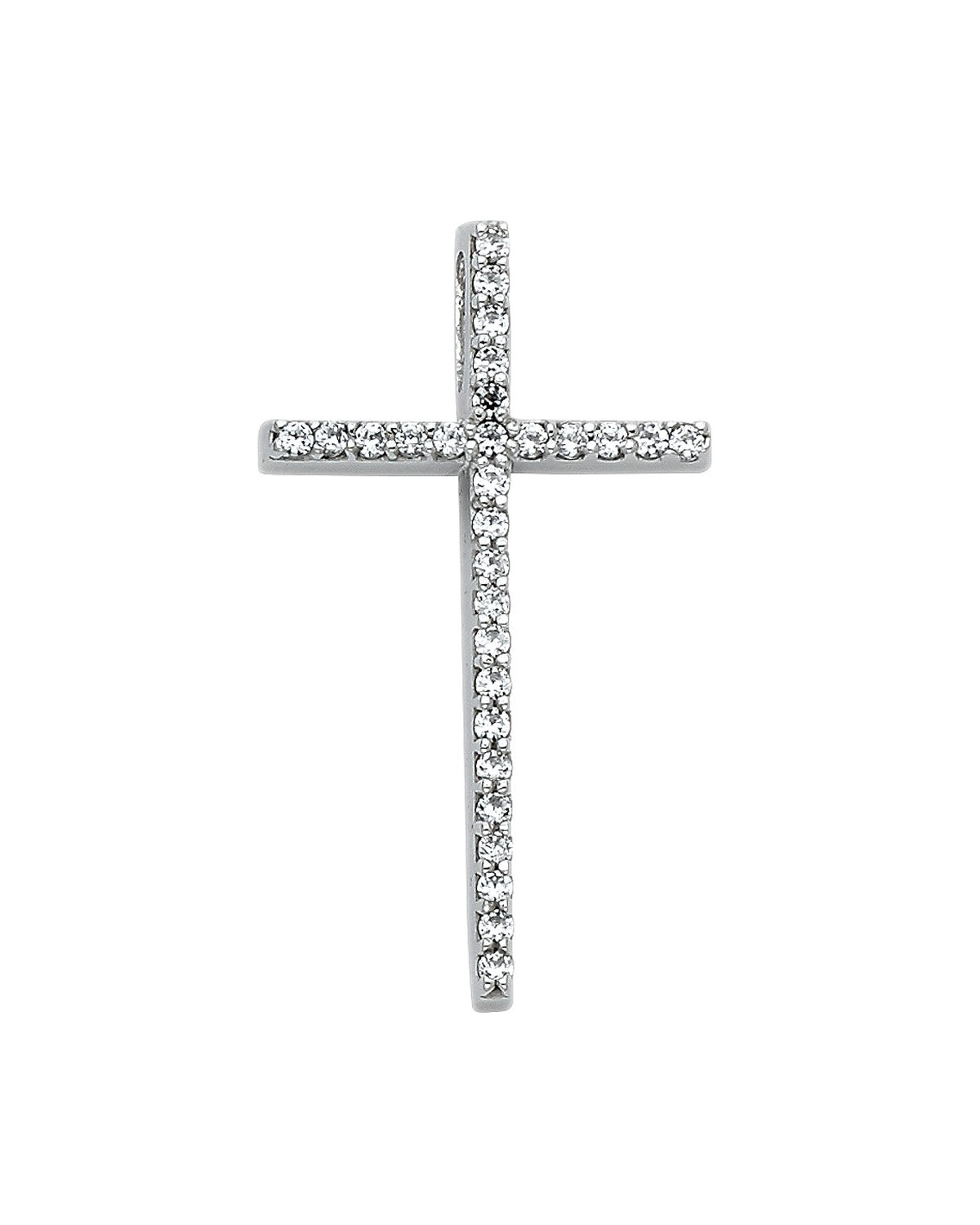 14K White Gold CZ Cross Pendant (PT-0527)