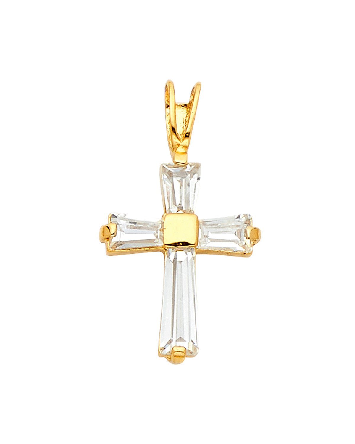 14K Yellow Gold CZ Cross Pendant (PT-0541)