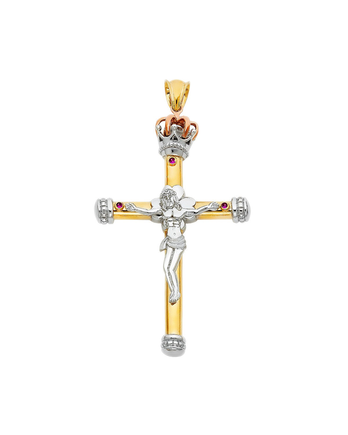 14K Tri-Color Gold 3C Fancy Crucufix Pendant (PT-0924)