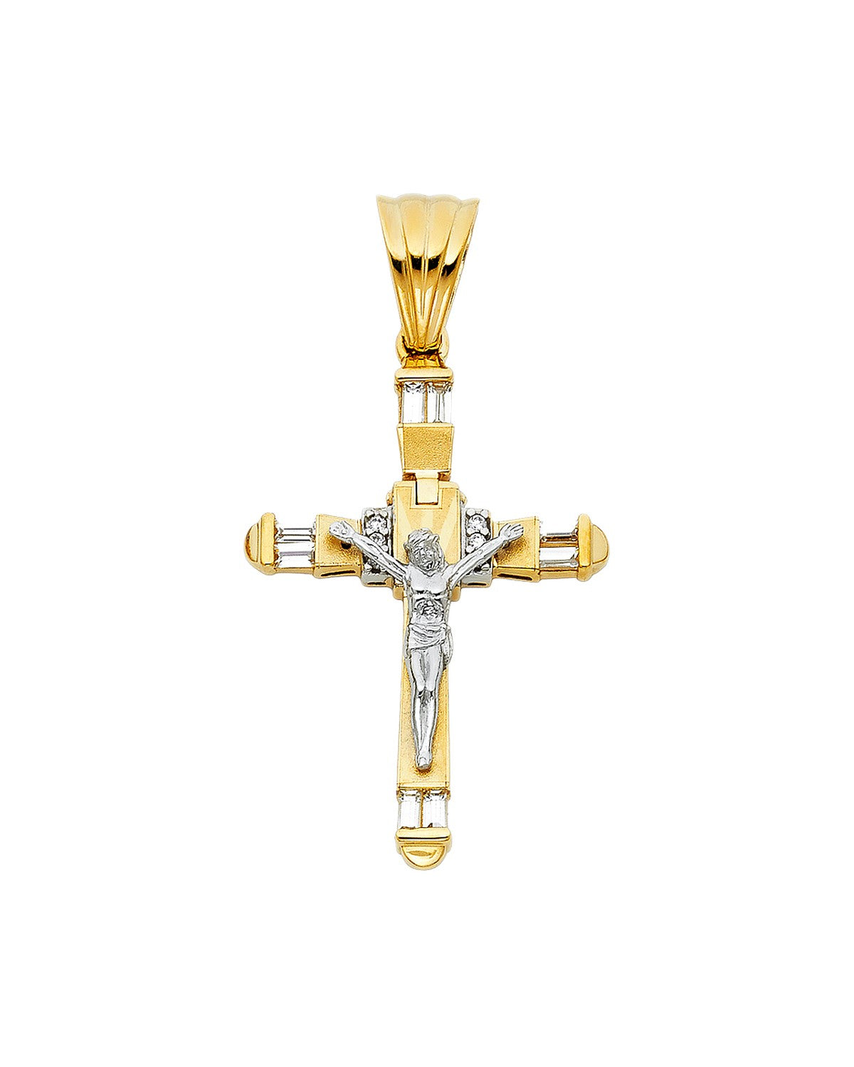 14K Two-Tone Gold 2T CZ Fancy Crucufix Pendant (PT-0926)
