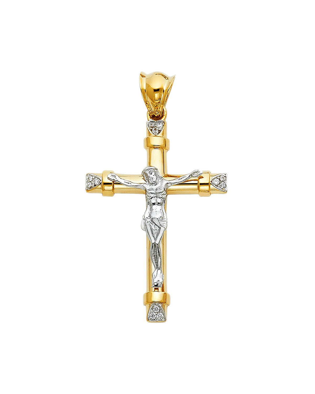 14K Two-Tone Gold 2T CZ Fancy Crucufix Pendant (PT-0928)