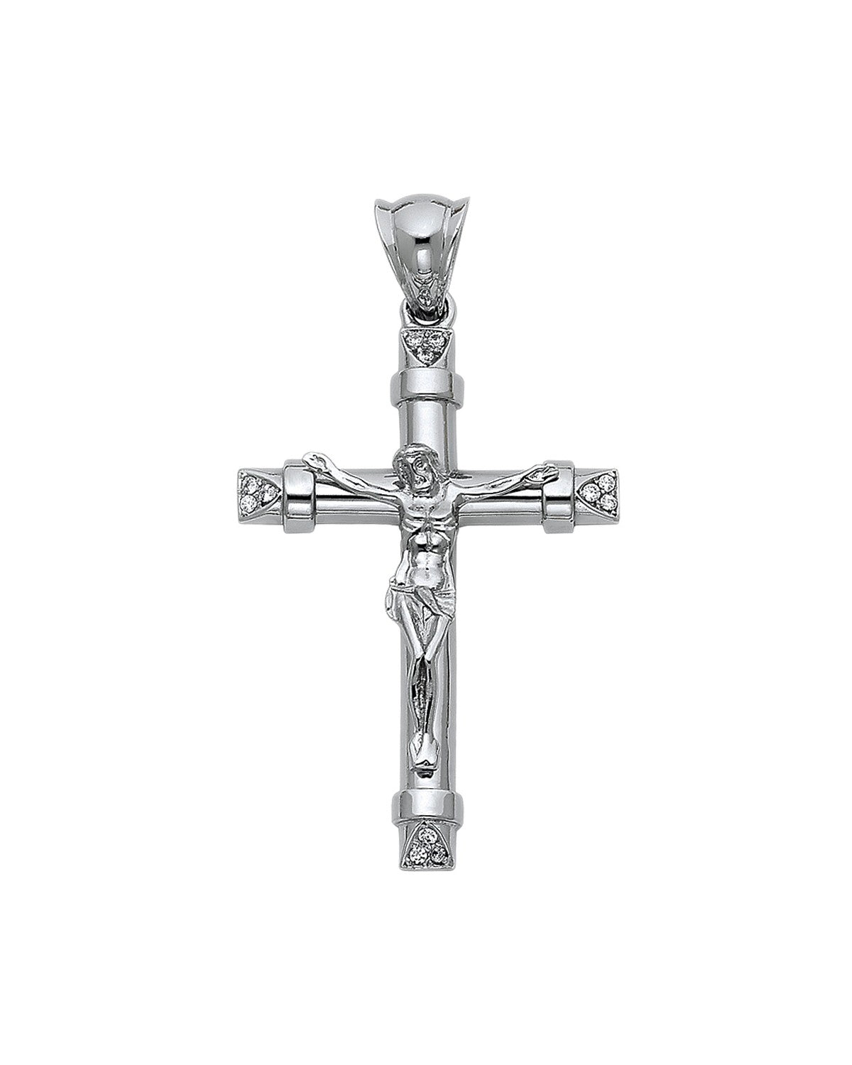 14K White Gold CZ Fancy Crucufix Pendant (PT-0929)