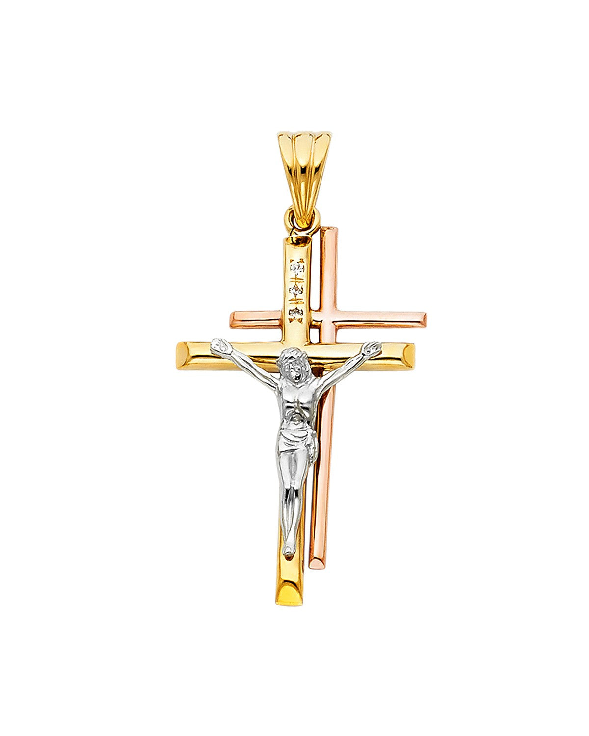 14K Tri-Color Gold 3C Crucufix Pendant (PT-0948)