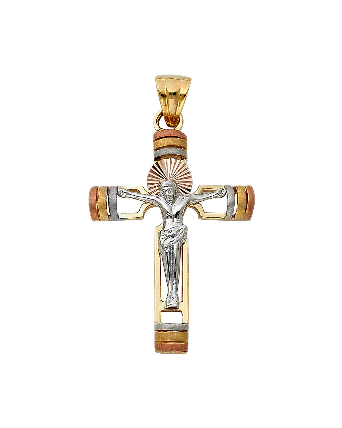 14K Tri-Color Gold 3C Fancy Crucufix Pendant (PT-0956)