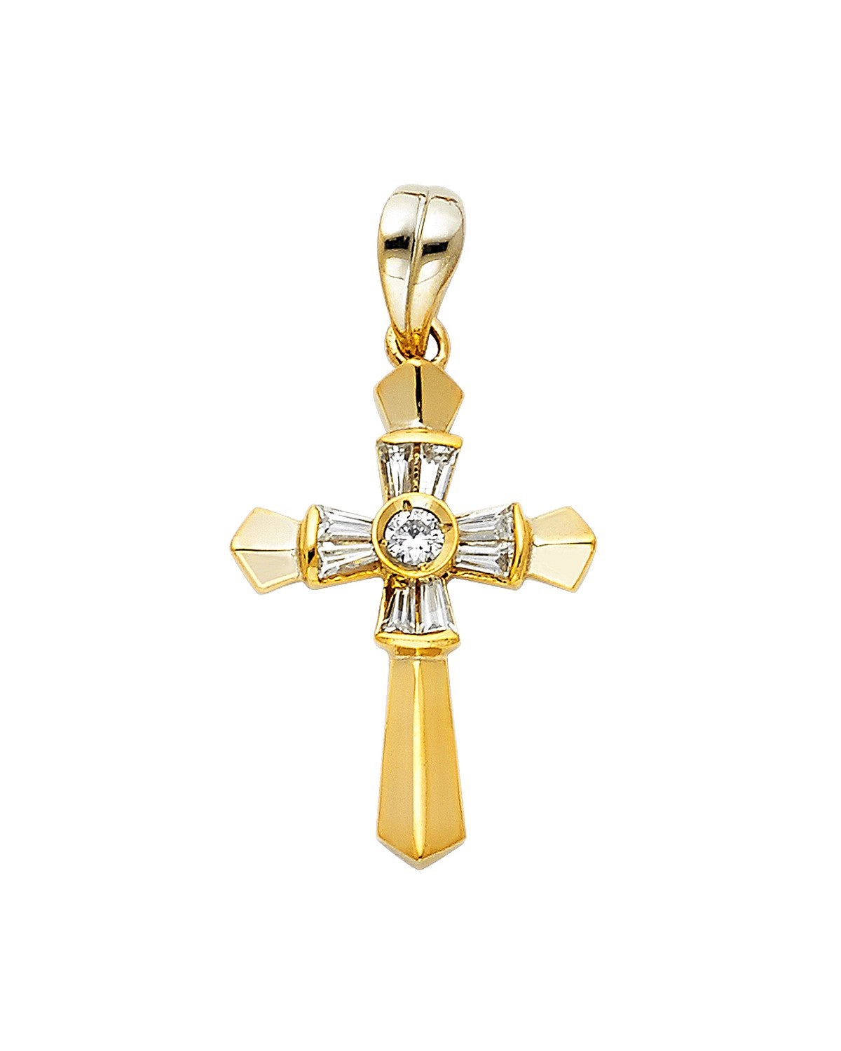 14K Yellow Gold CZ Cross Pendant (PT-0961)