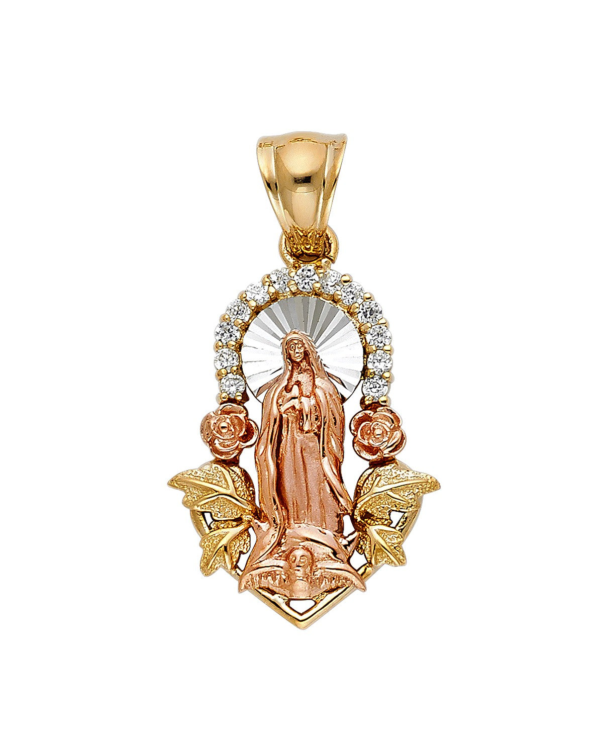 14K Two-Tone Gold 2T CZ Our Lady of Guadalupe Pendant (PT-0967)