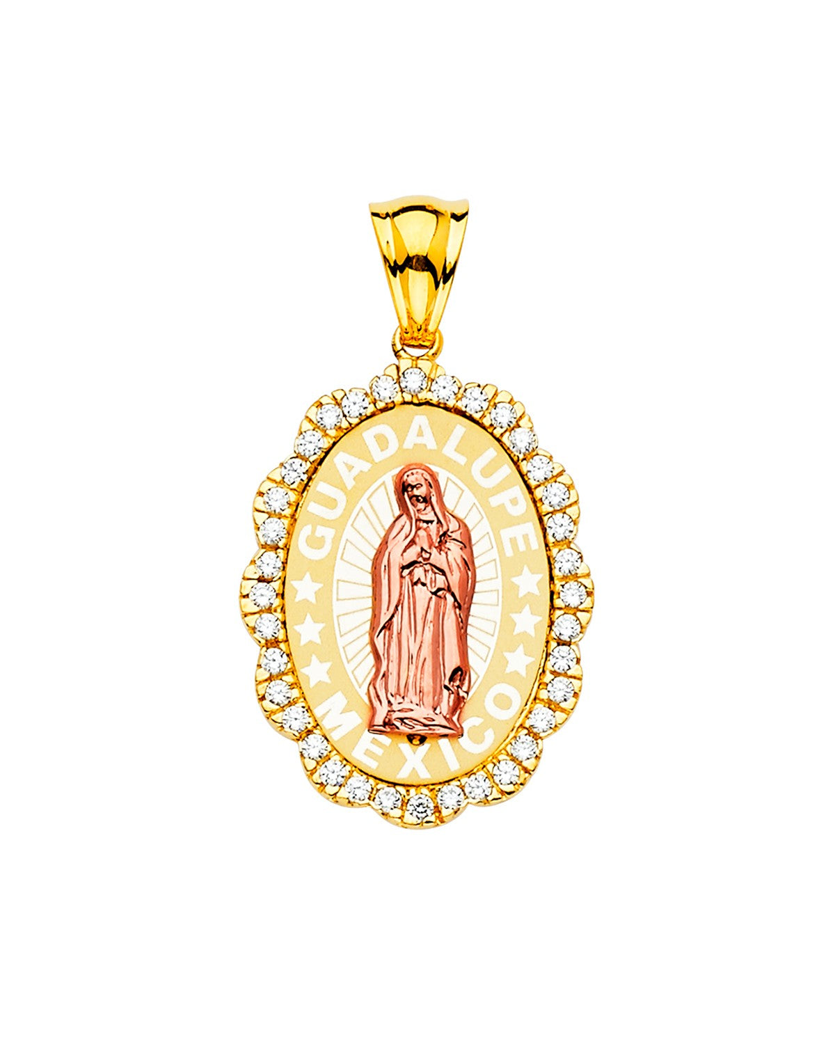 14K Two-Tone Gold 2T CZ Our Lady of Guadalupe Pendant (PT-0969)