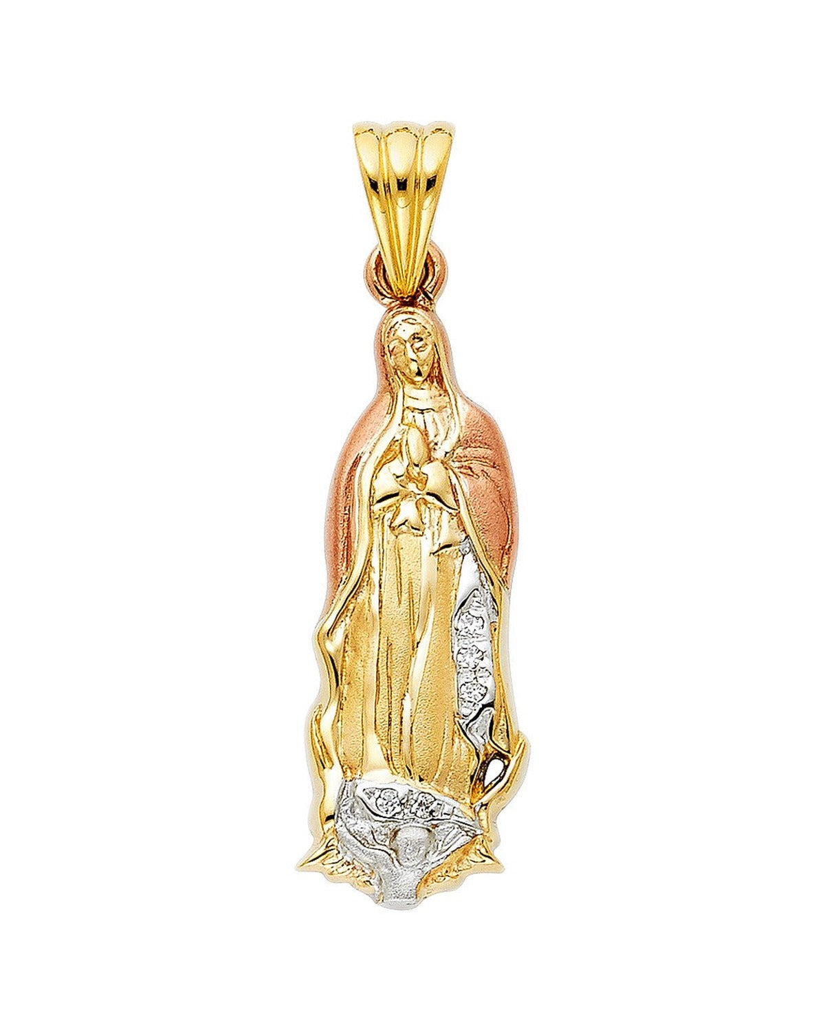 14K Tri-Color Gold 3C CZ Our Lady of Guadalupe Pendant (PT-0970)