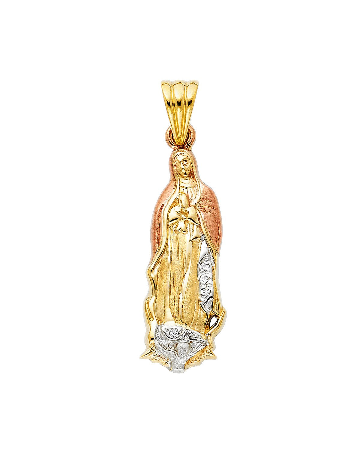 14K Tri-Color Gold 3C CZ Our Lady of Guadalupe Pendant (PT-0970)