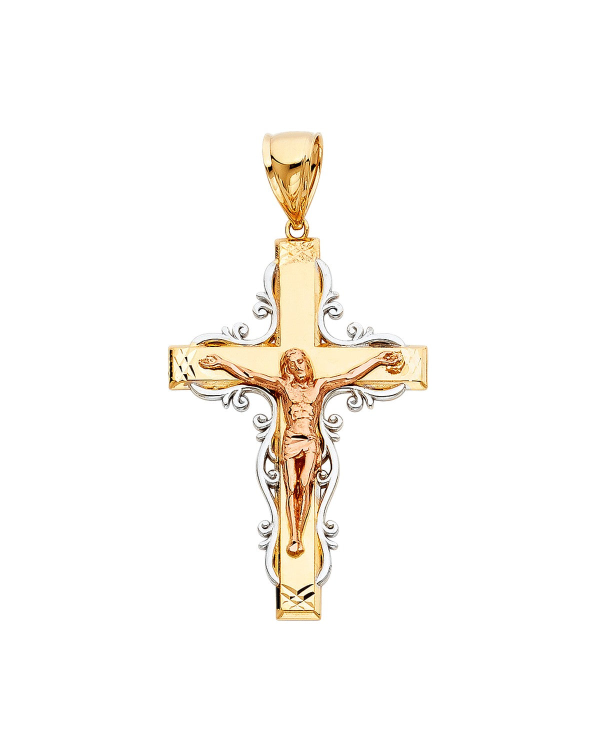 14K Tri-Color Gold 3C Crucufix Pendant (PT-0973)
