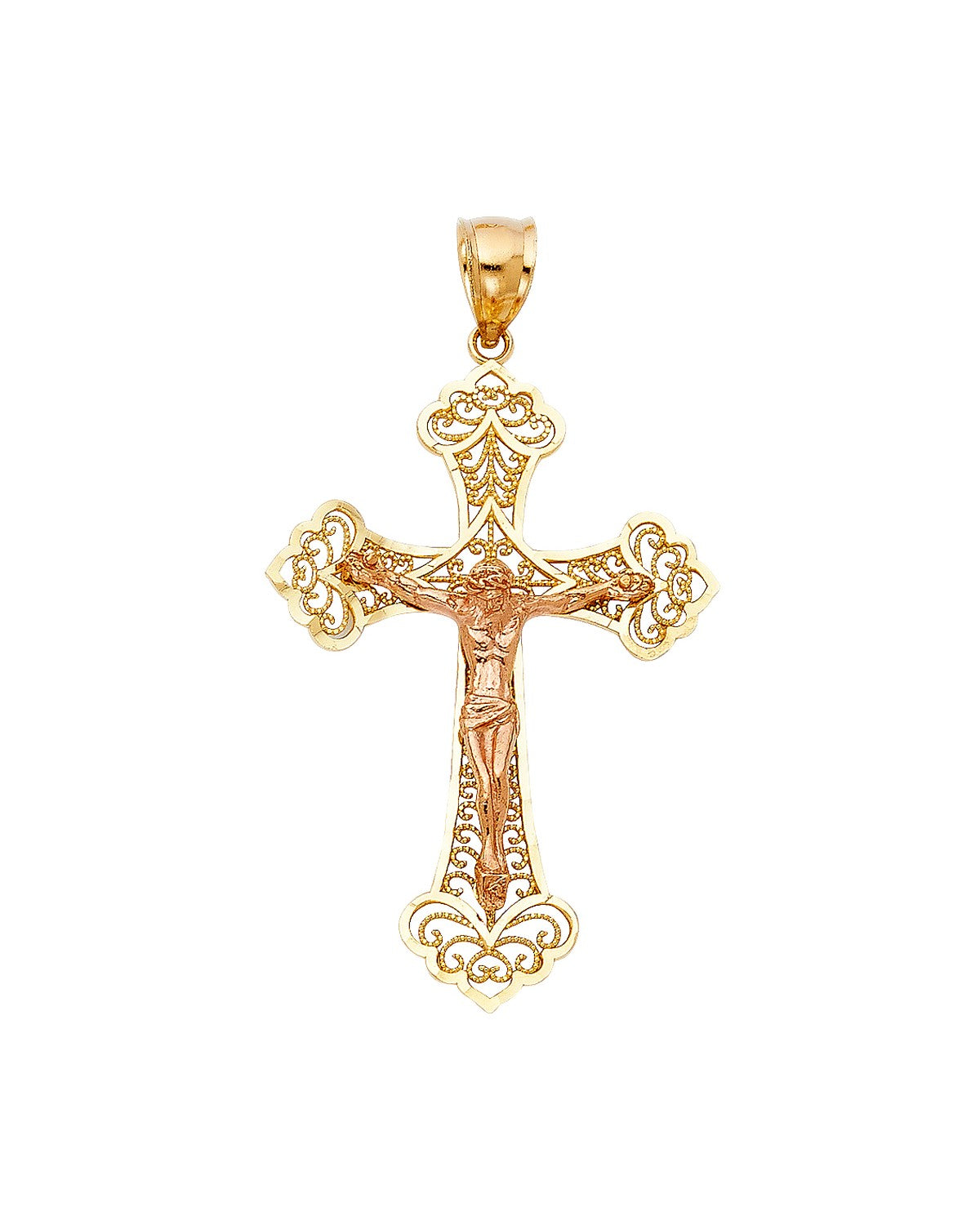 14K Two-Tone Gold 2T Fancy Crucufix Pendant (PT-0995)