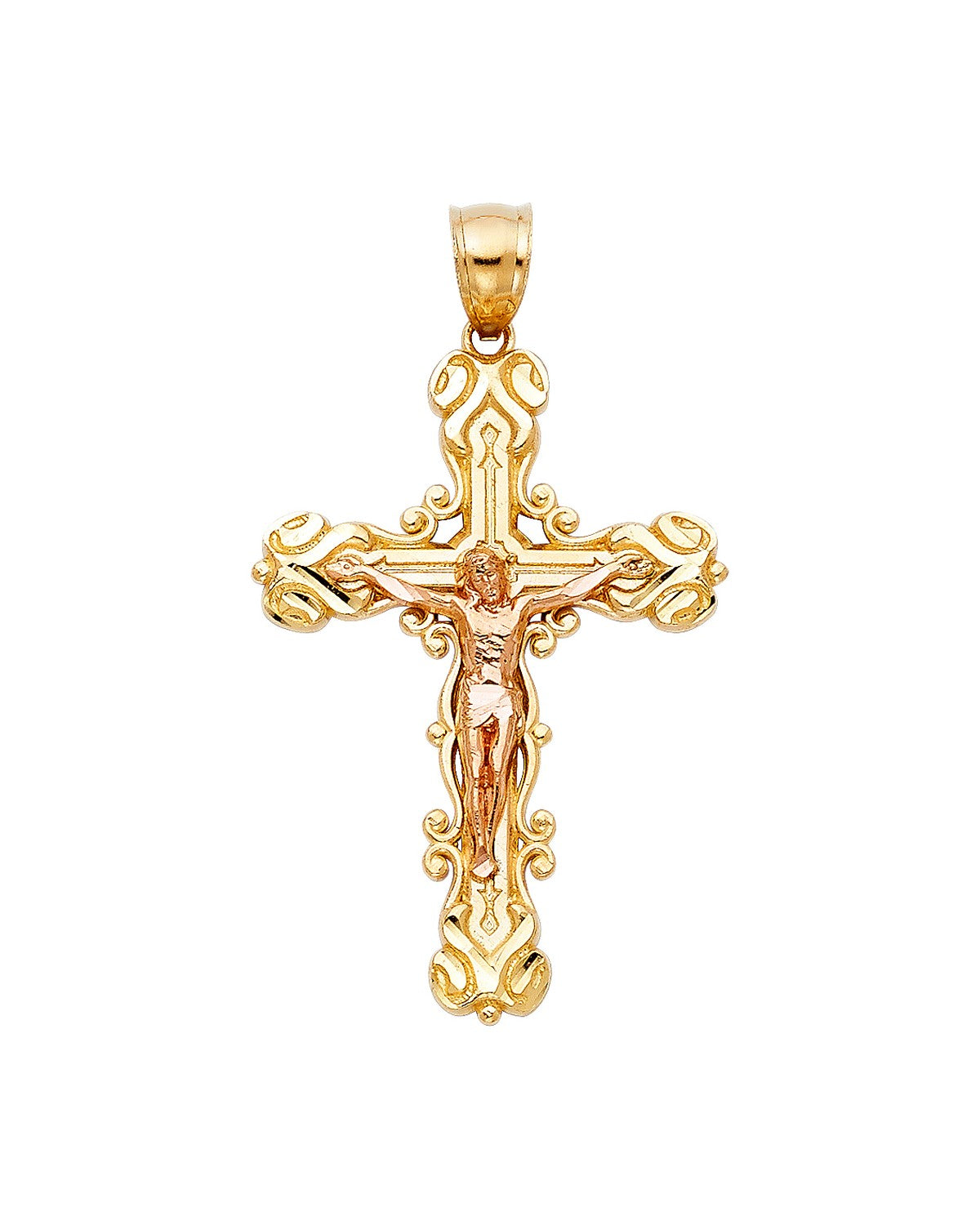 14K Two-Tone Gold 2T Fancy Crucufix Pendant (PT-0998)