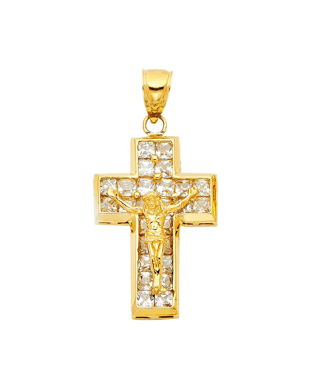 14K Yellow Gold CZ Crucufix Pendant (PT-1052)