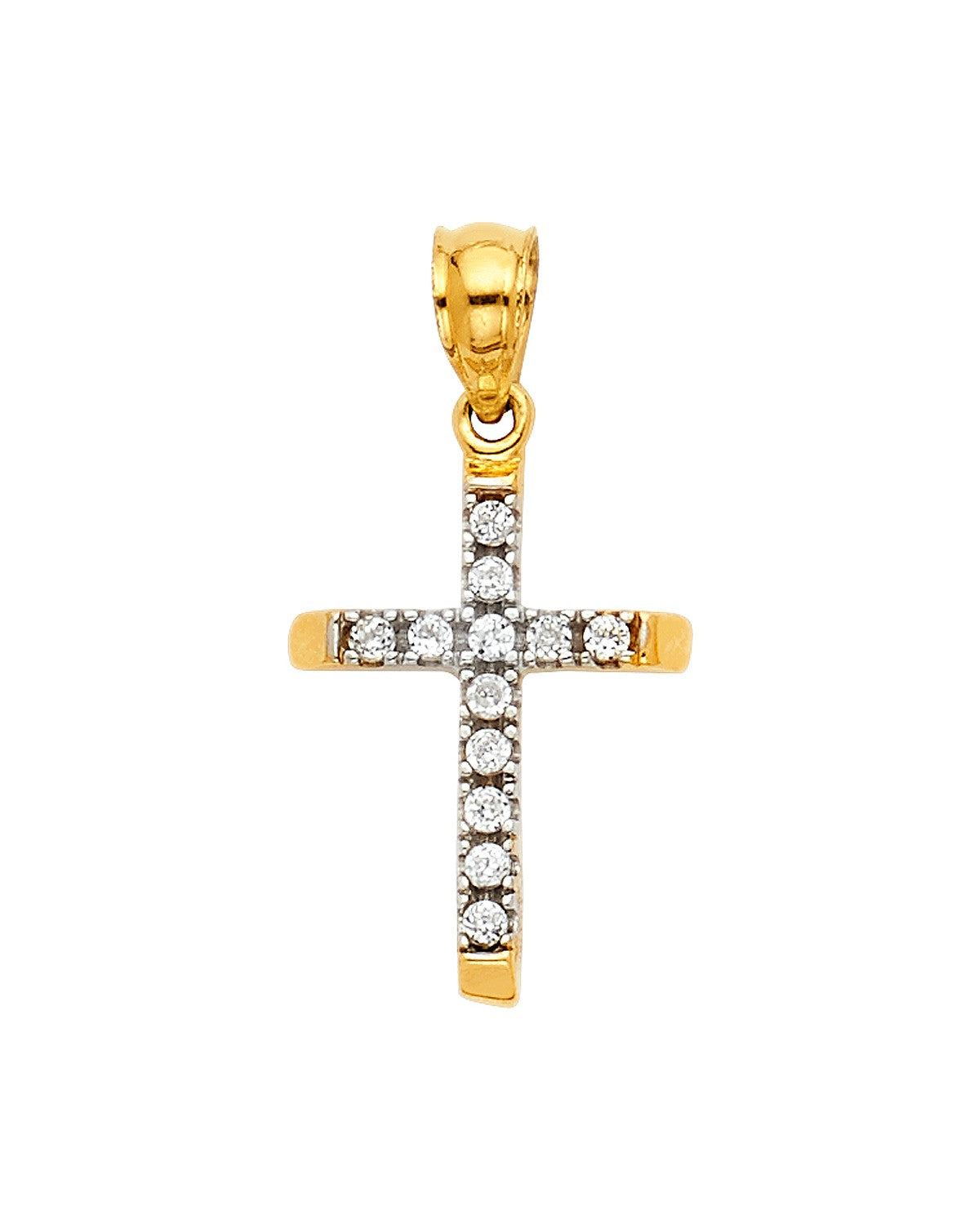 14K Two-Tone Gold CZ Cross Pendant (PT-1065)