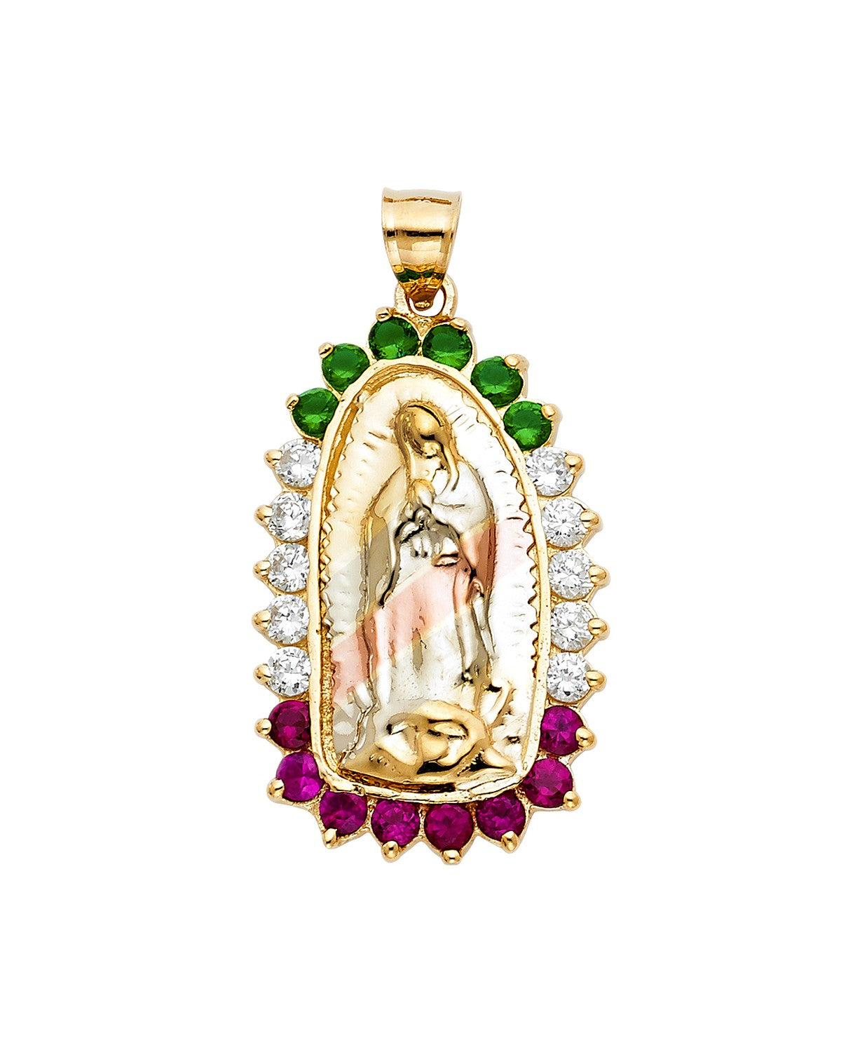 14K Tri-Color Gold 3C CZ Our Lady of Guadalupe Pendant (PT-1073)