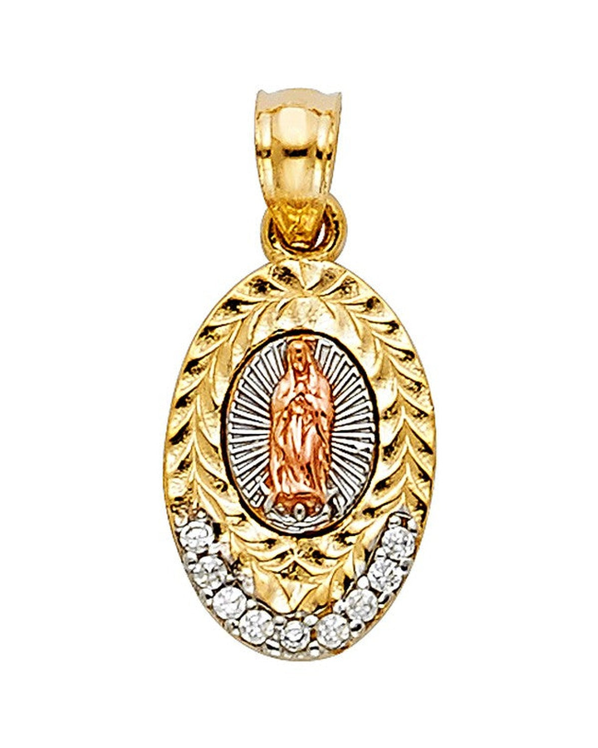 14K Tri-Color Gold 3C CZ Our Lady of Guadalupe Pendant (PT-1131)