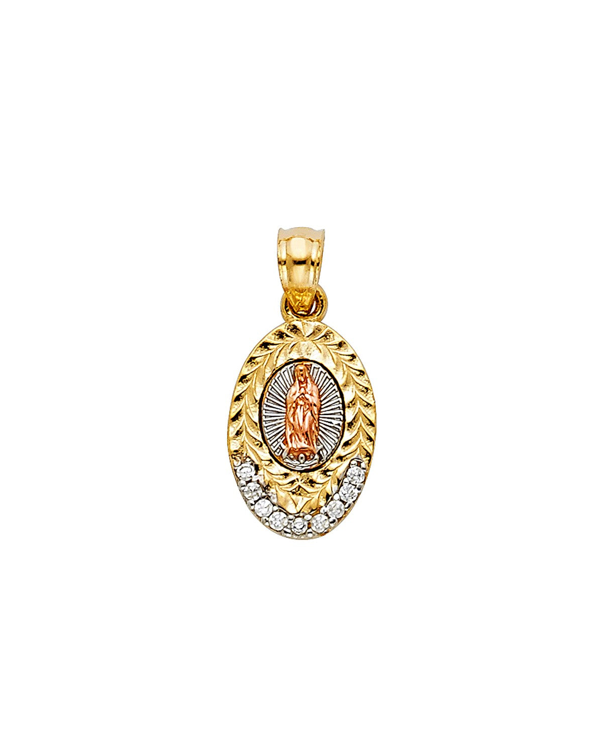 14K Tri-Color Gold 3C CZ Our Lady of Guadalupe Pendant (PT-1131)