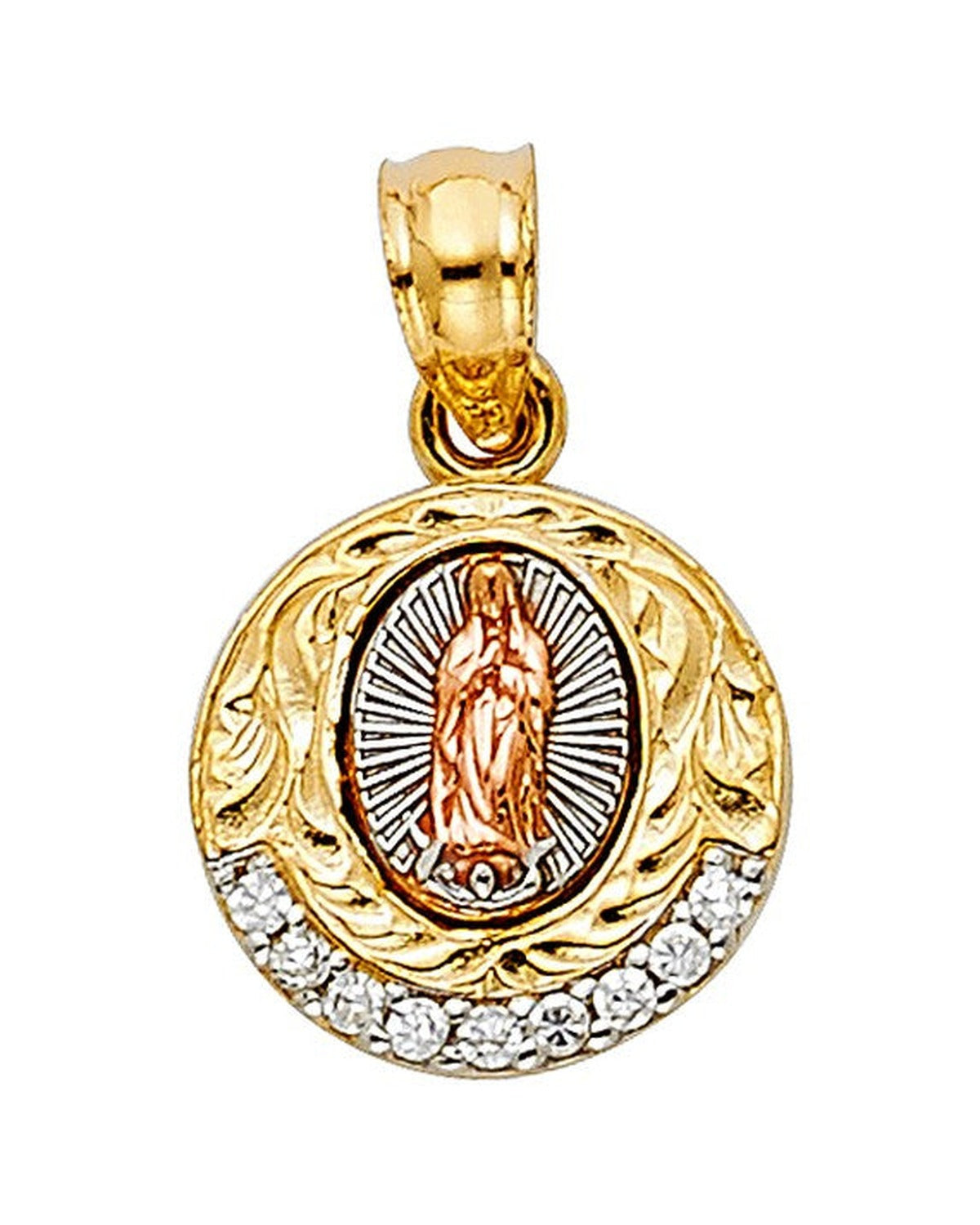 14K Tri-Color Gold 3C CZ Our Lady of Guadalupe Pendant (PT-1132)
