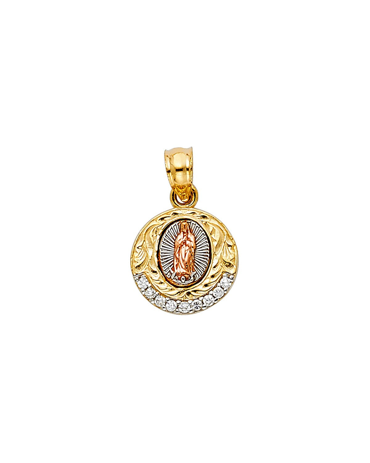 14K Tri-Color Gold 3C CZ Our Lady of Guadalupe Pendant (PT-1132)