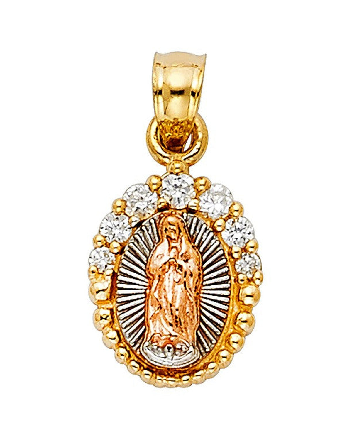 14K Tri-Color Gold 3C CZ Our Lady of Guadalupe Pendant (PT-1133)