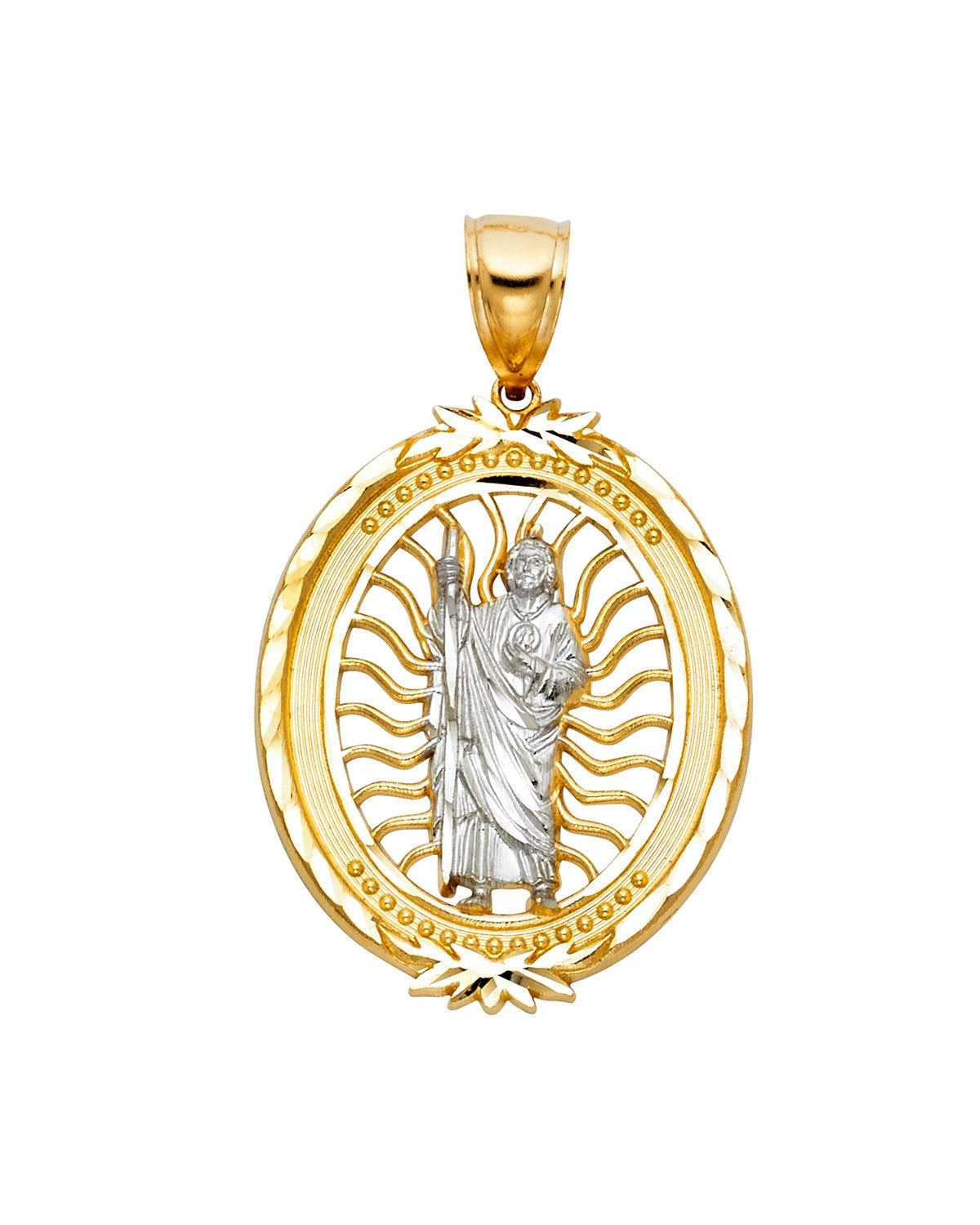 14K Two-Tone Gold 2T CZ St. Jude Thaddeus Pendant (PT-1143)