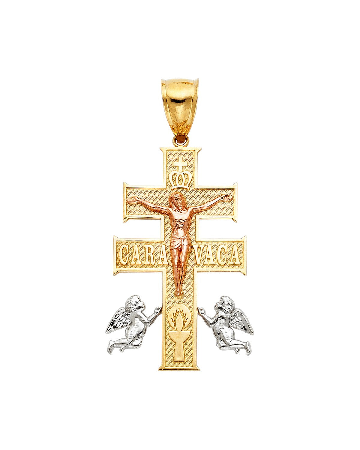 14K Tri-Color Gold Cross of Caravaca Pendant (PT-1165)