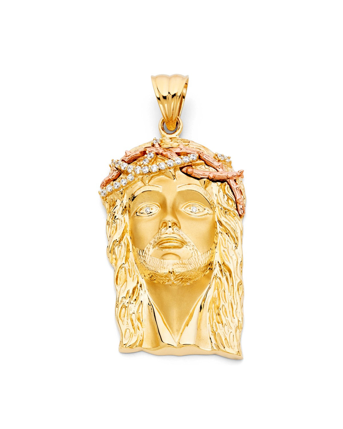 14K Two-Tone Gold 2T CZ Jesus Christ Head Pendant (PT-1174)