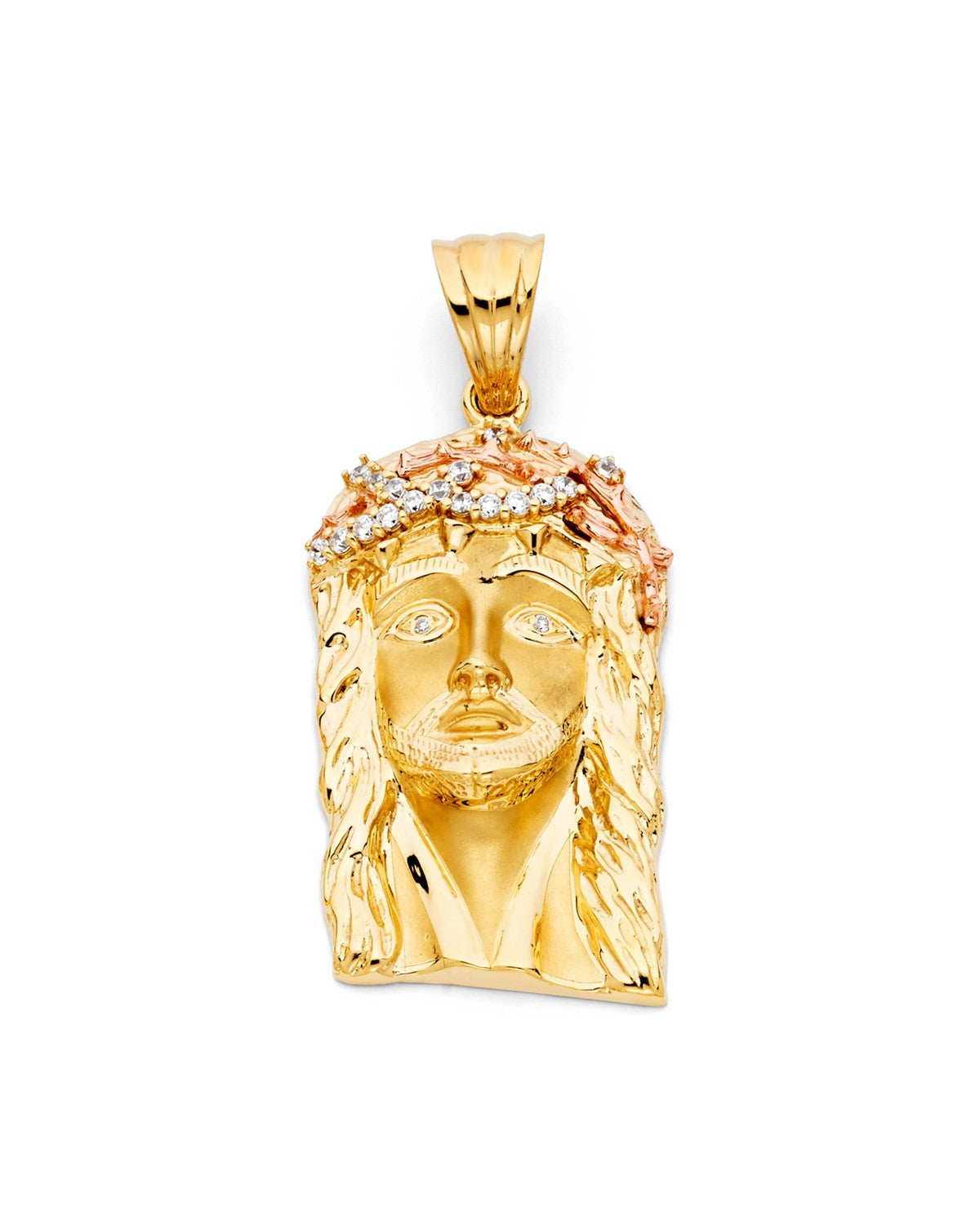 14K Two-Tone Gold 2T CZ Jesus Christ Head Pendant (PT-1175)