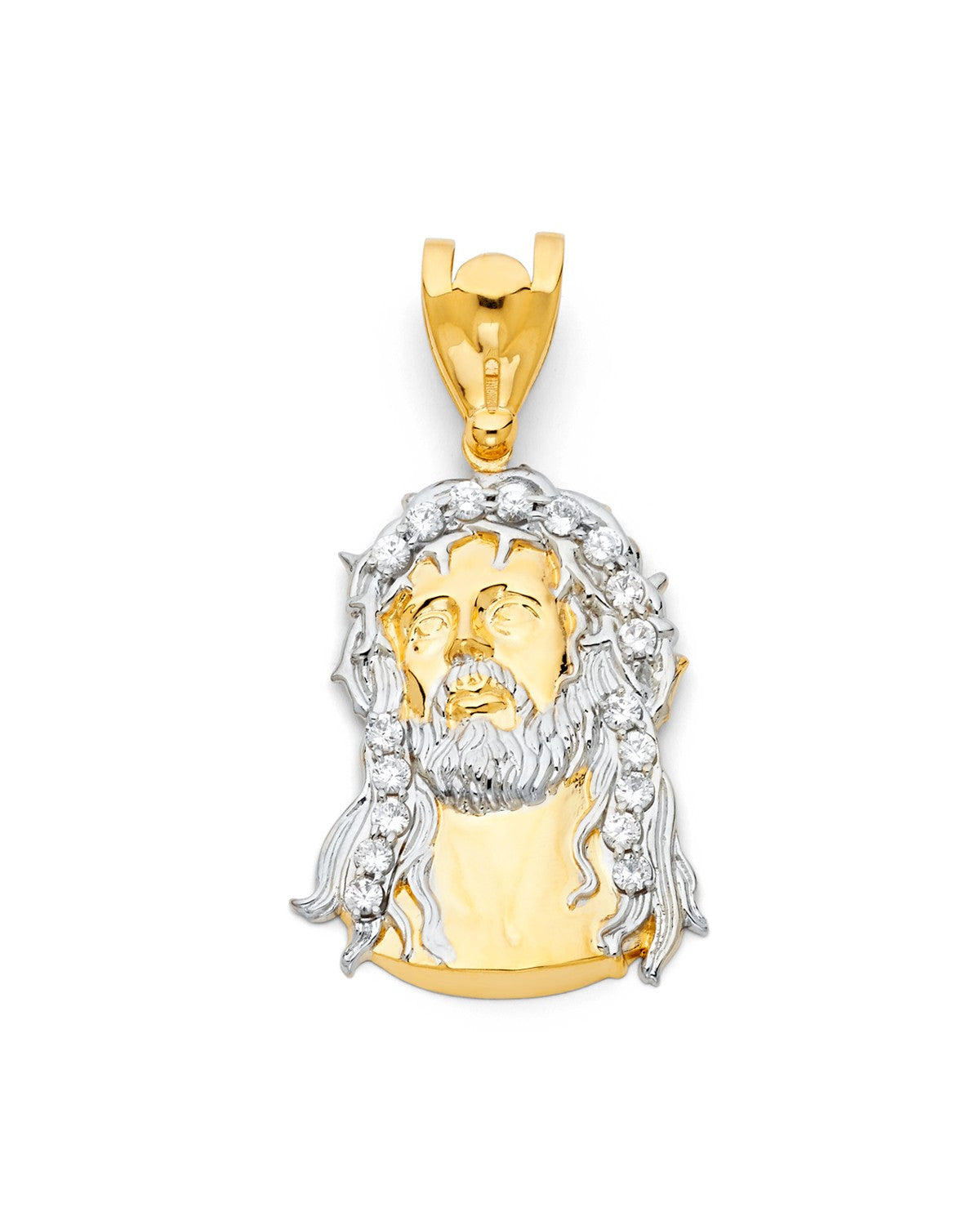 14K Two-Tone Gold 2T Jesus Christ Head Pendant (PT-1177)