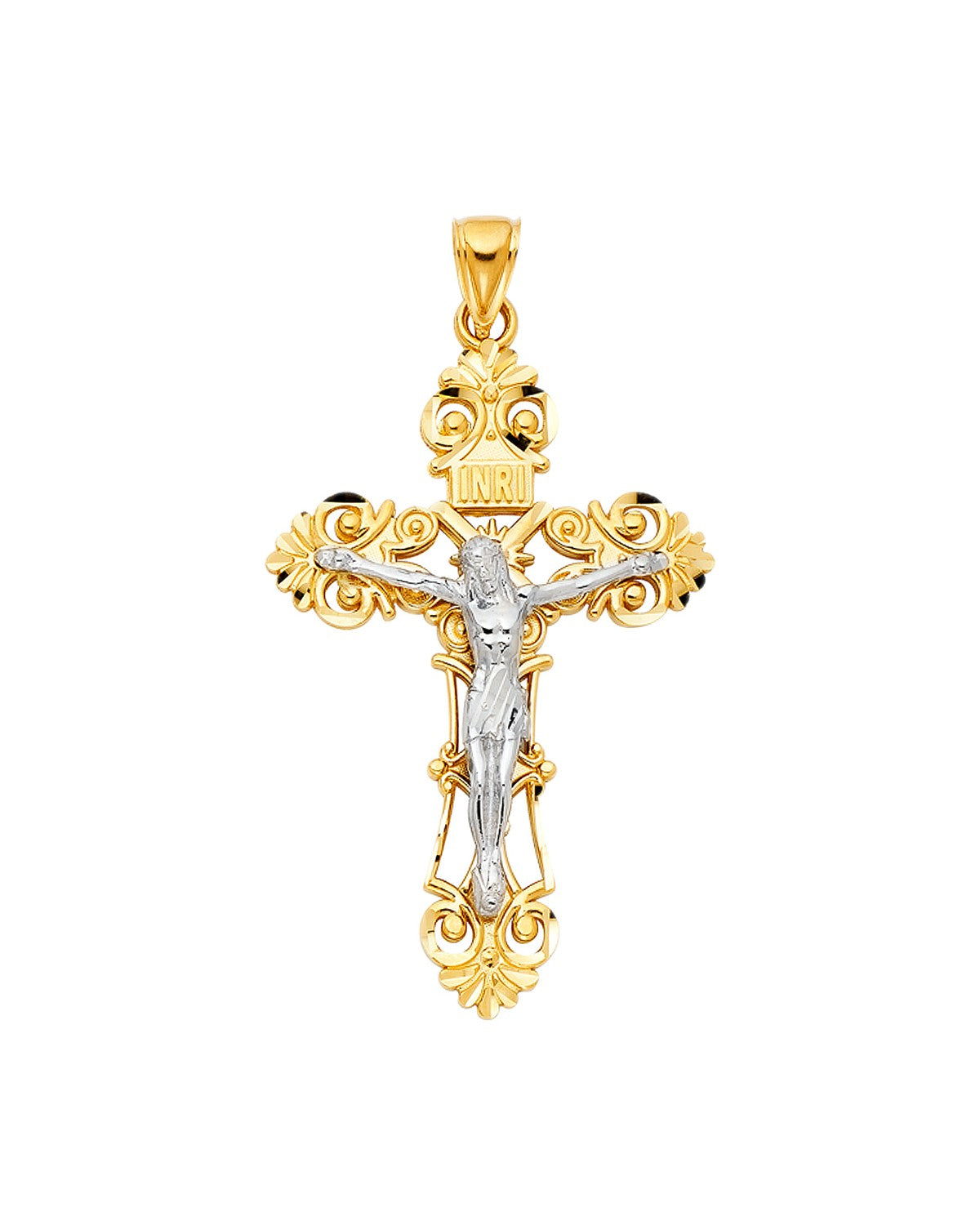 14K Two-Tone Gold 2T Cut Out Crucufix Pendant (PT-1211)