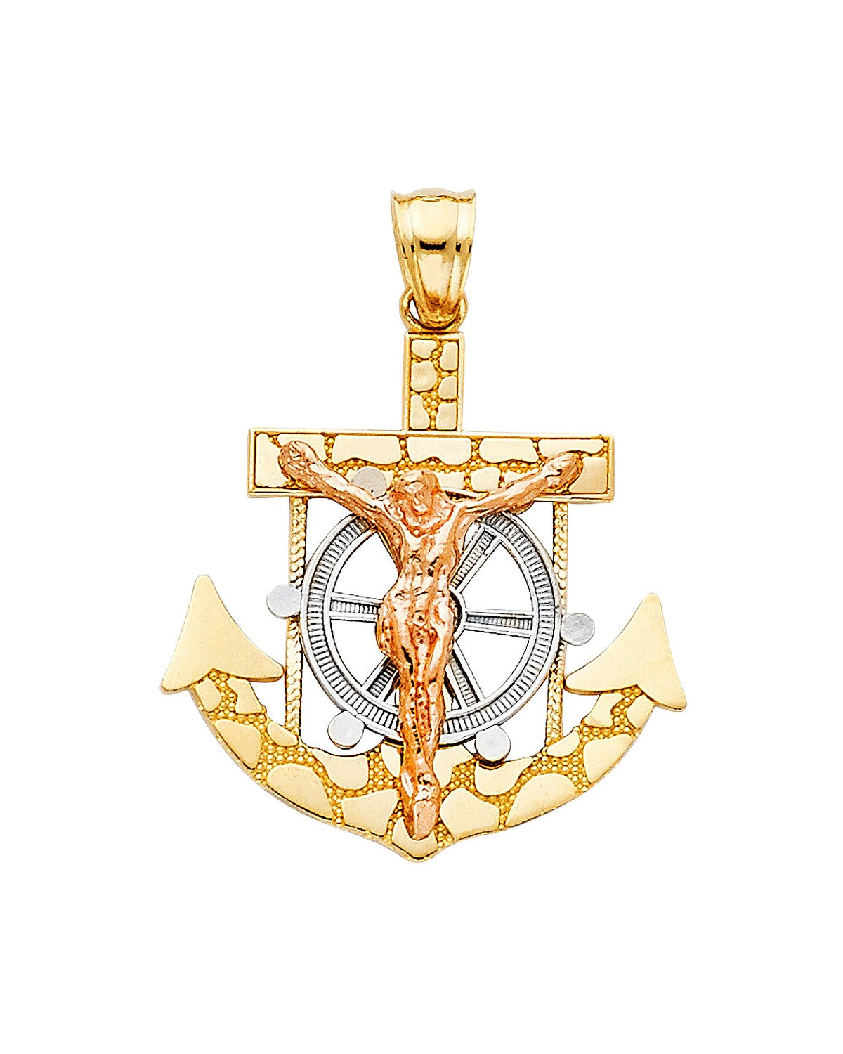14K Tri-Color Gold 3C Mariner Crucufix Pendant (PT-1237)