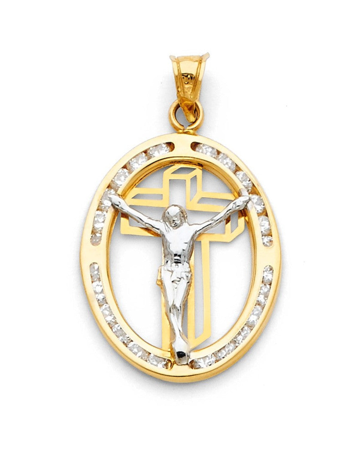 14K Two-Tone Gold 2T Jesus CZ Pendant (PT-1307)