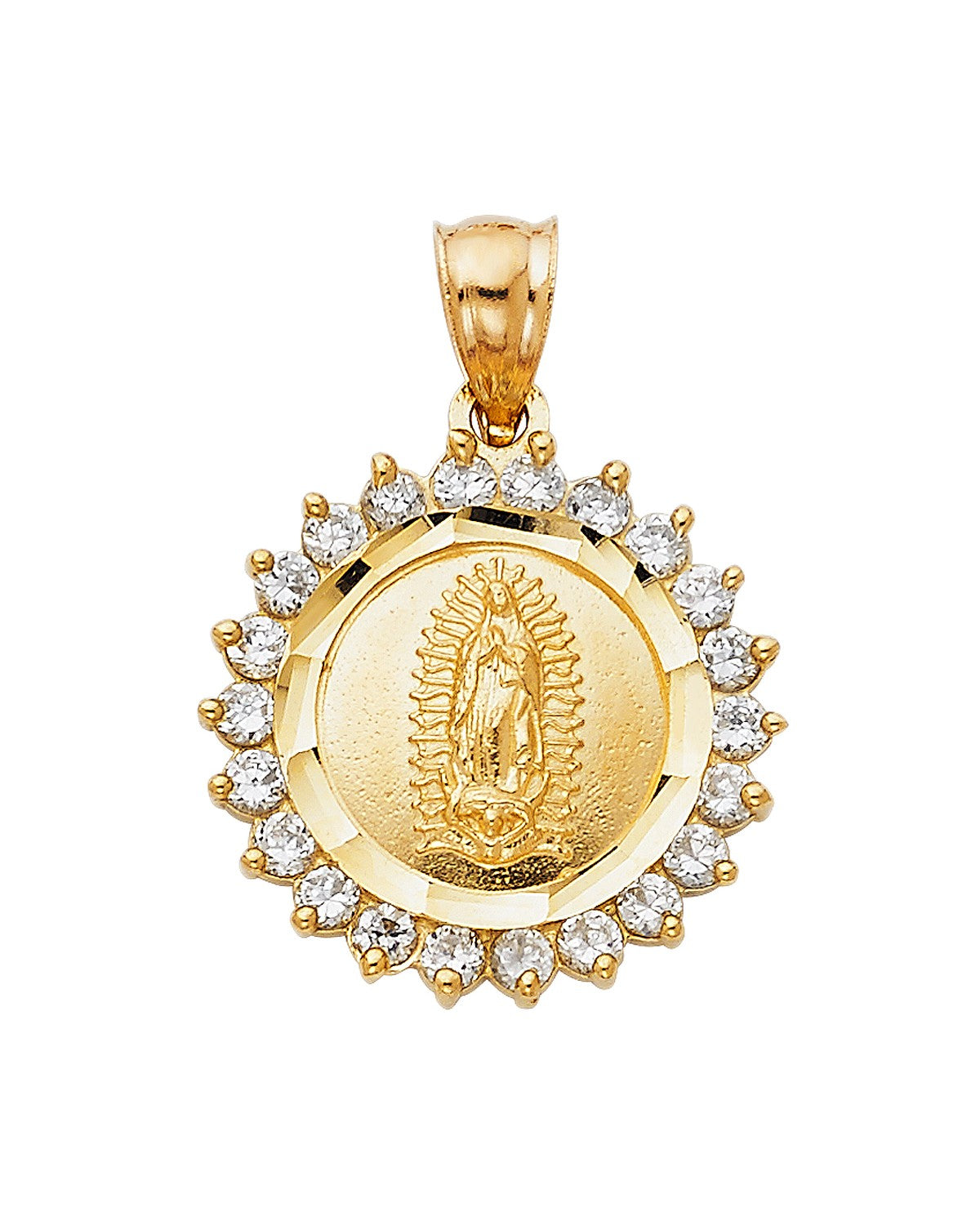 14K Yellow Gold CZ Our Lady of Guadalupe Pendant (PT-1377)