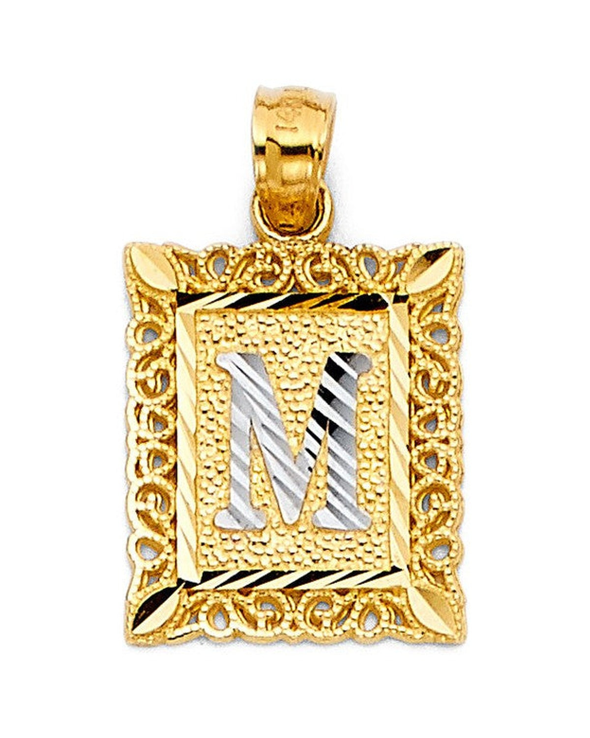 14K Yellow Gold 2T Initial Square Pendant (PT-2051)
