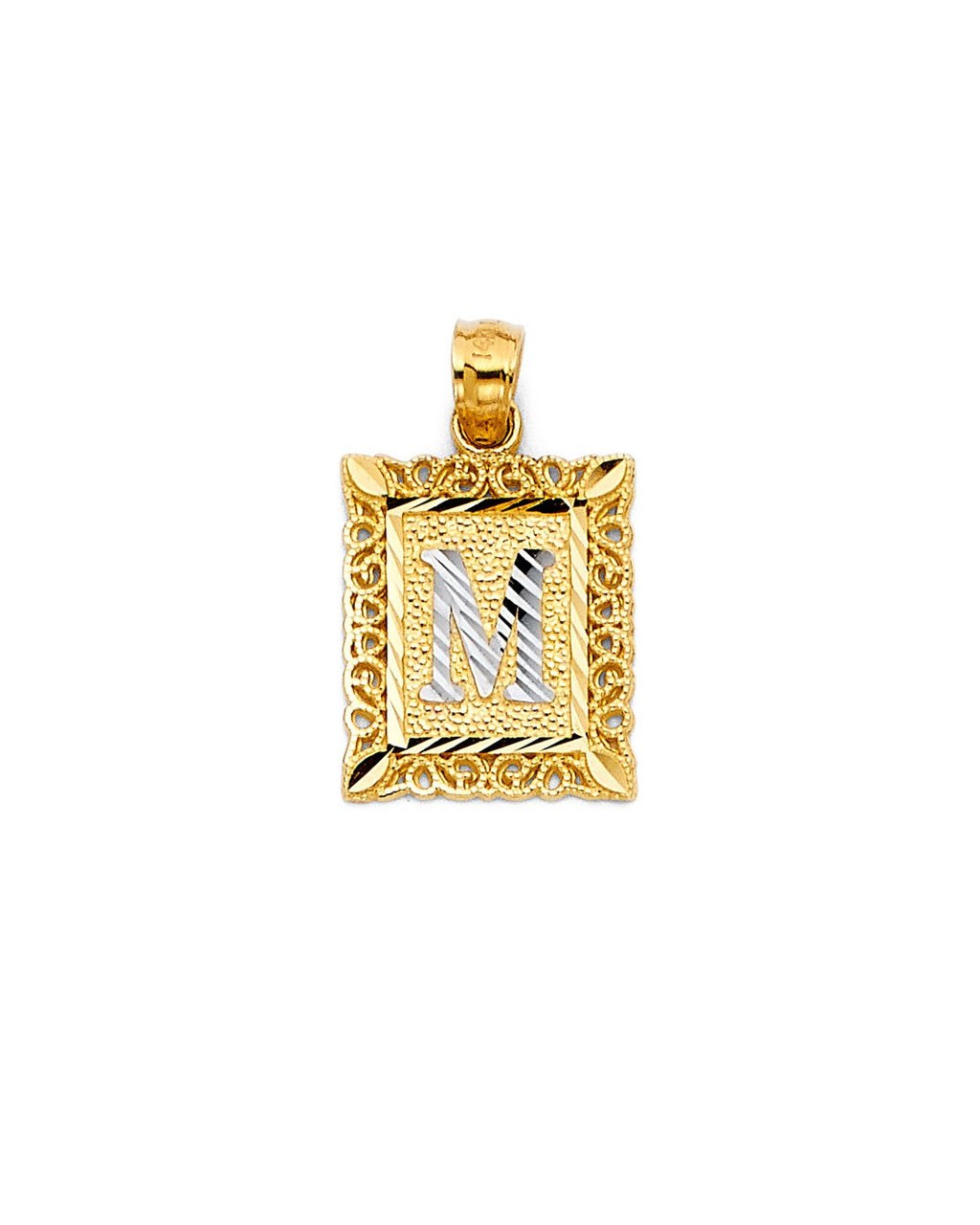 14K Yellow Gold 2T Initial Square Pendant (PT-2051)