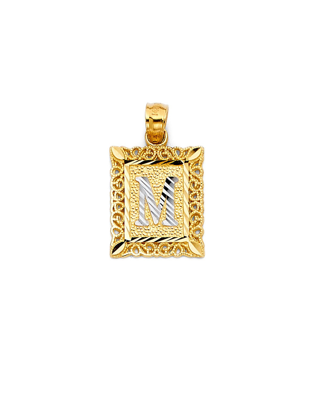 14K Yellow Gold 2T Initial Square Pendant (PT-2051)
