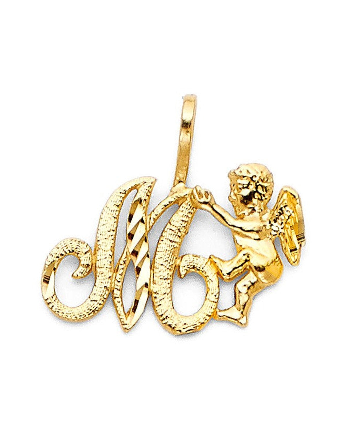 14K Yellow Gold Initial with Angel Pendant (PT-2053)