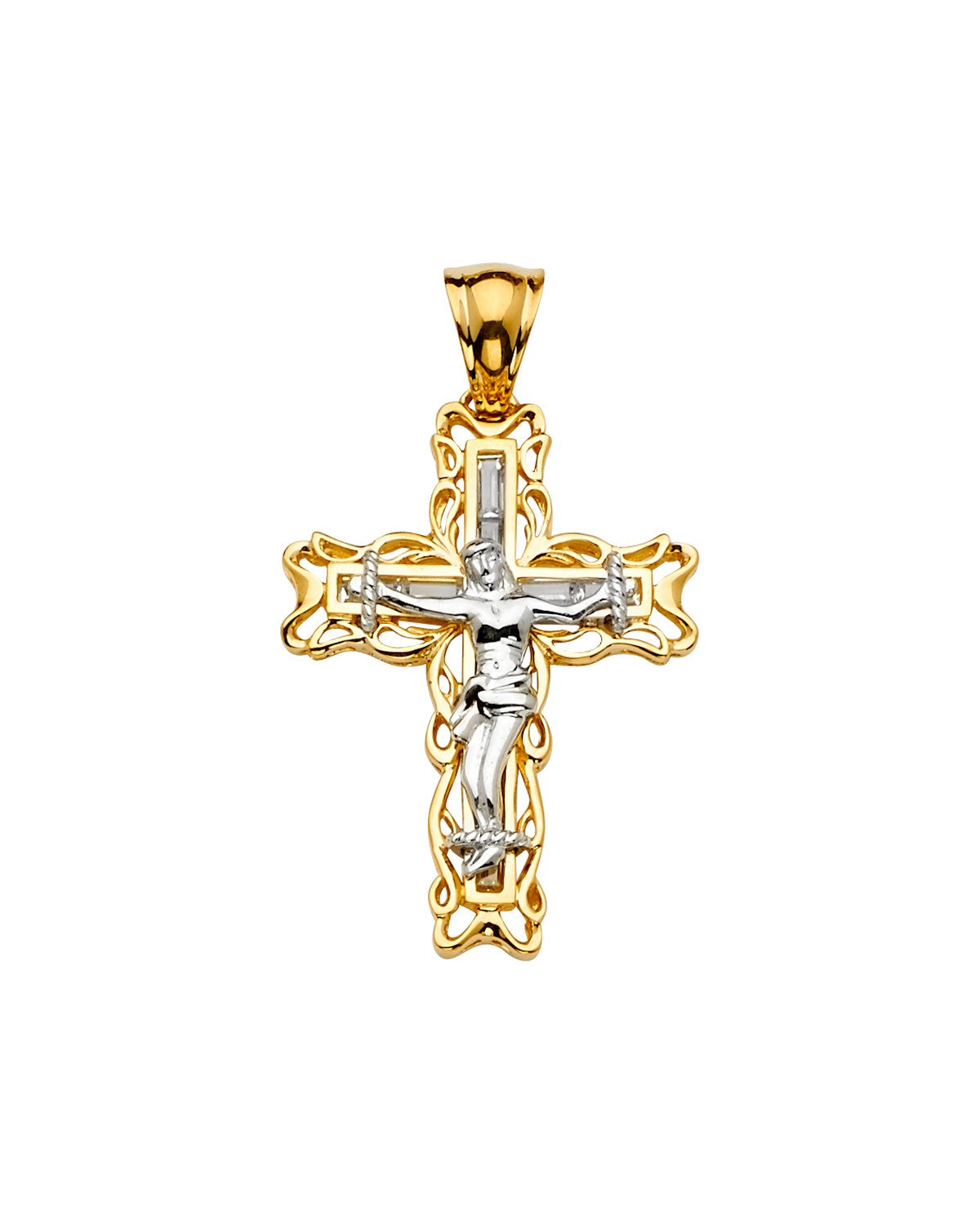 14K Two-Tone Gold CZ Crucifix Cross Pendant (PT-2158)