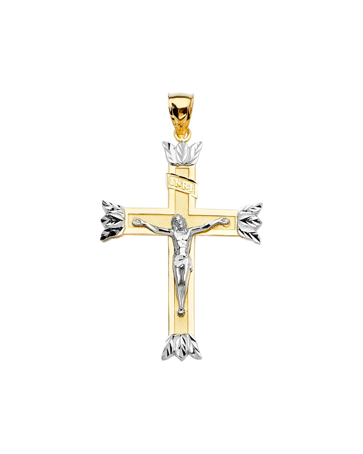 14K Two-Tone Gold Crucifix Cross Pendant (PT-2177)