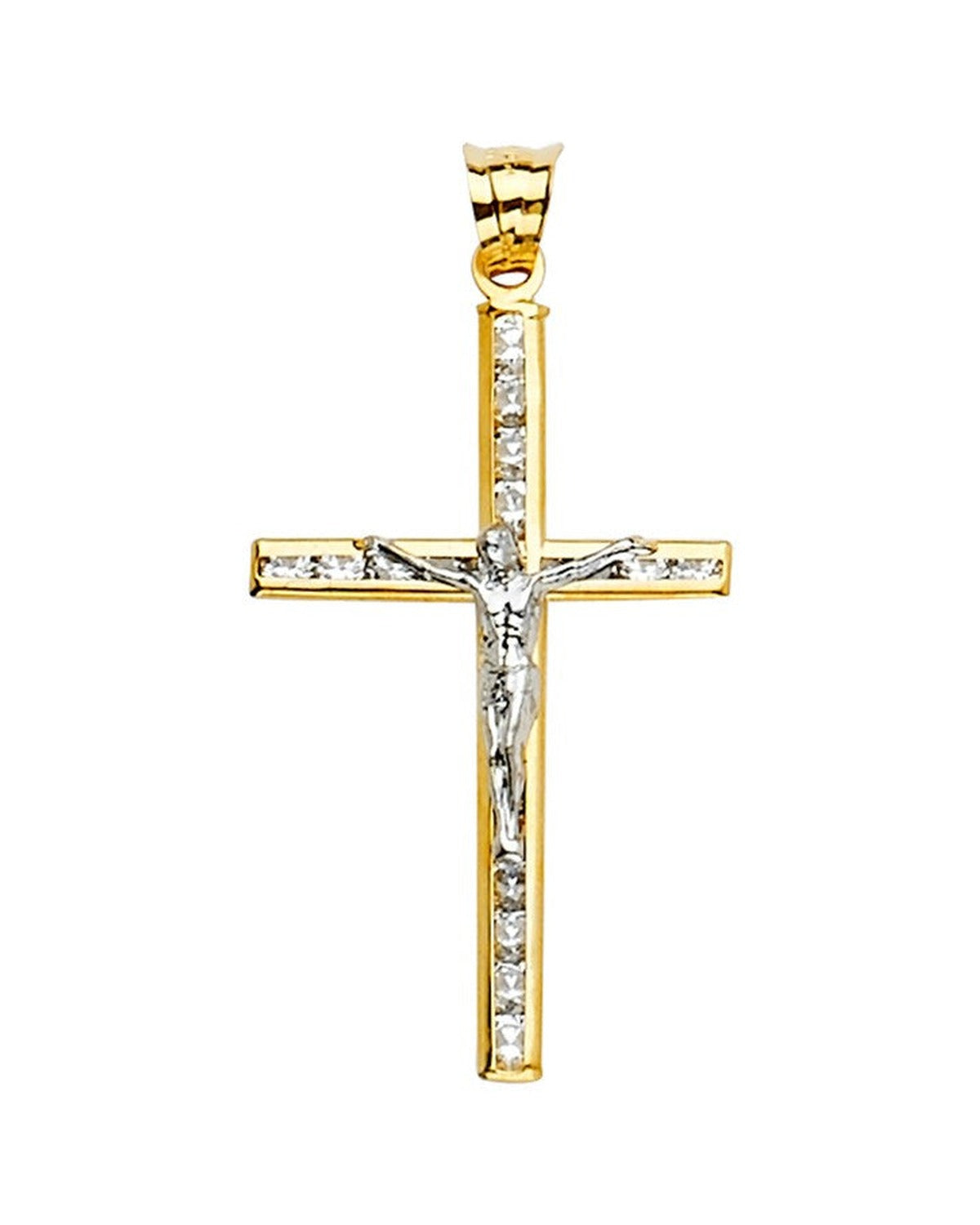 14K Two-Tone Gold CZ Crucifix Cross Pendant (PT-2197)