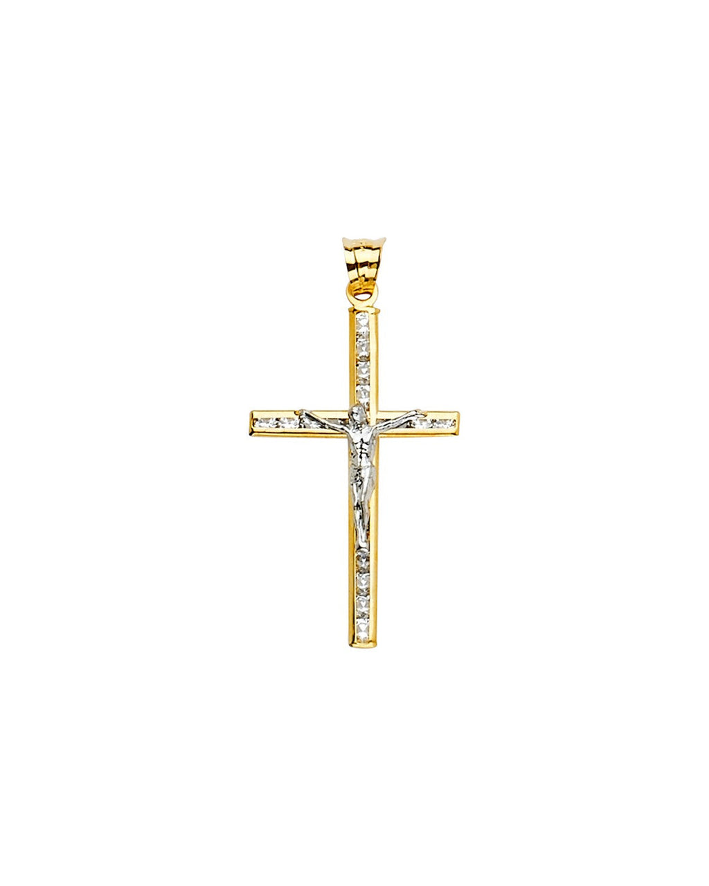 14K Two-Tone Gold CZ Crucifix Cross Pendant (PT-2197)