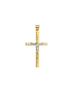 14K Two-Tone Gold CZ Crucifix Cross Pendant (PT-2197)