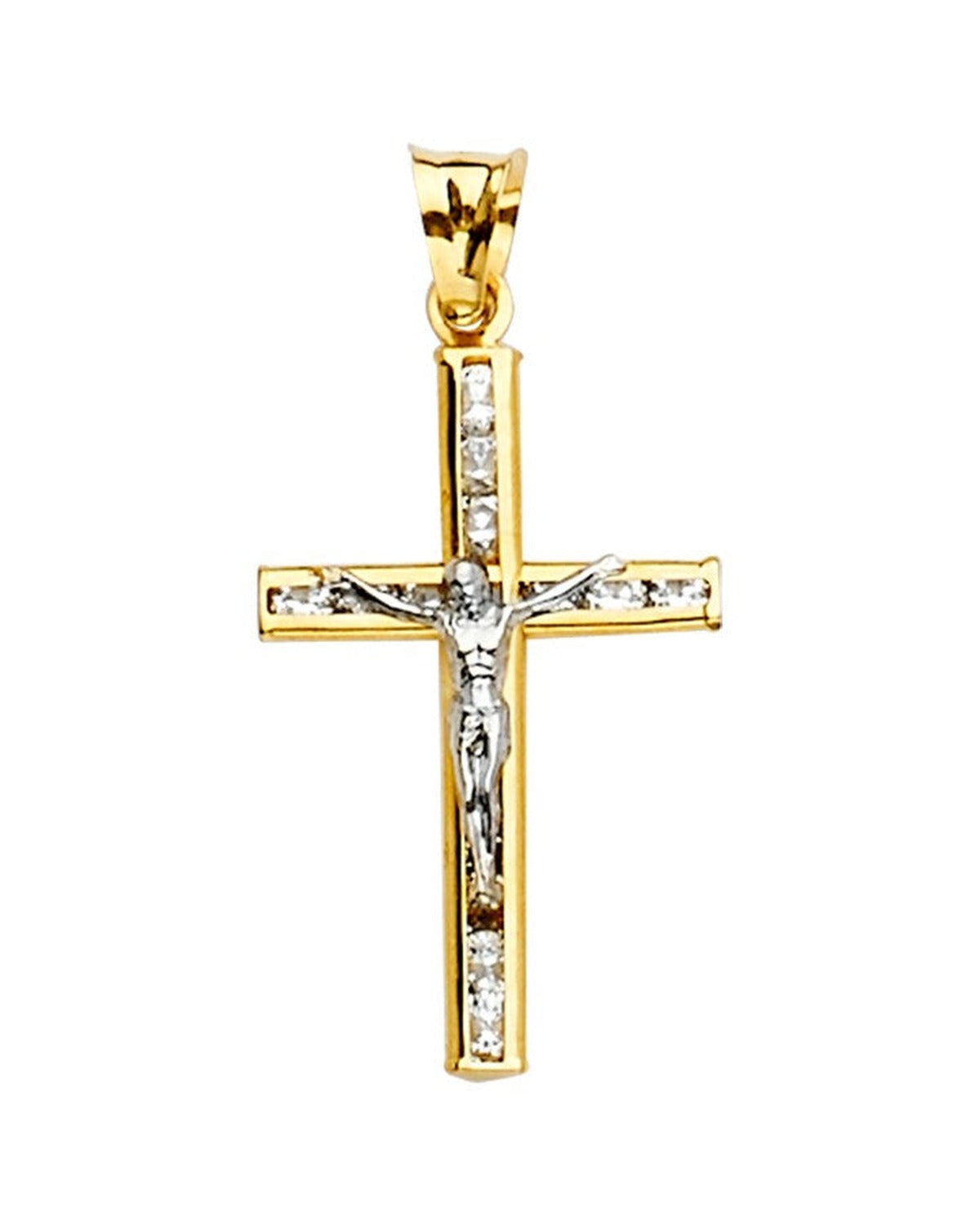 14K Two-Tone Gold CZ Crucifix Cross Pendant (PT-2198)