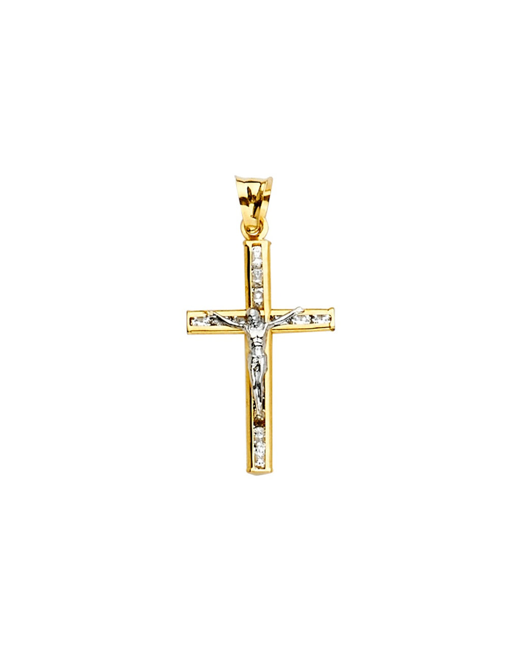 14K Two-Tone Gold CZ Crucifix Cross Pendant (PT-2198)