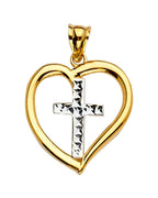14K Two-Tone Gold Heart Pendant with Cross (PT-2229)