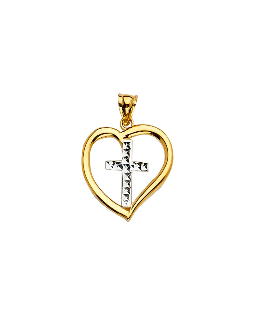 14K Two-Tone Gold Heart Pendant with Cross (PT-2229)