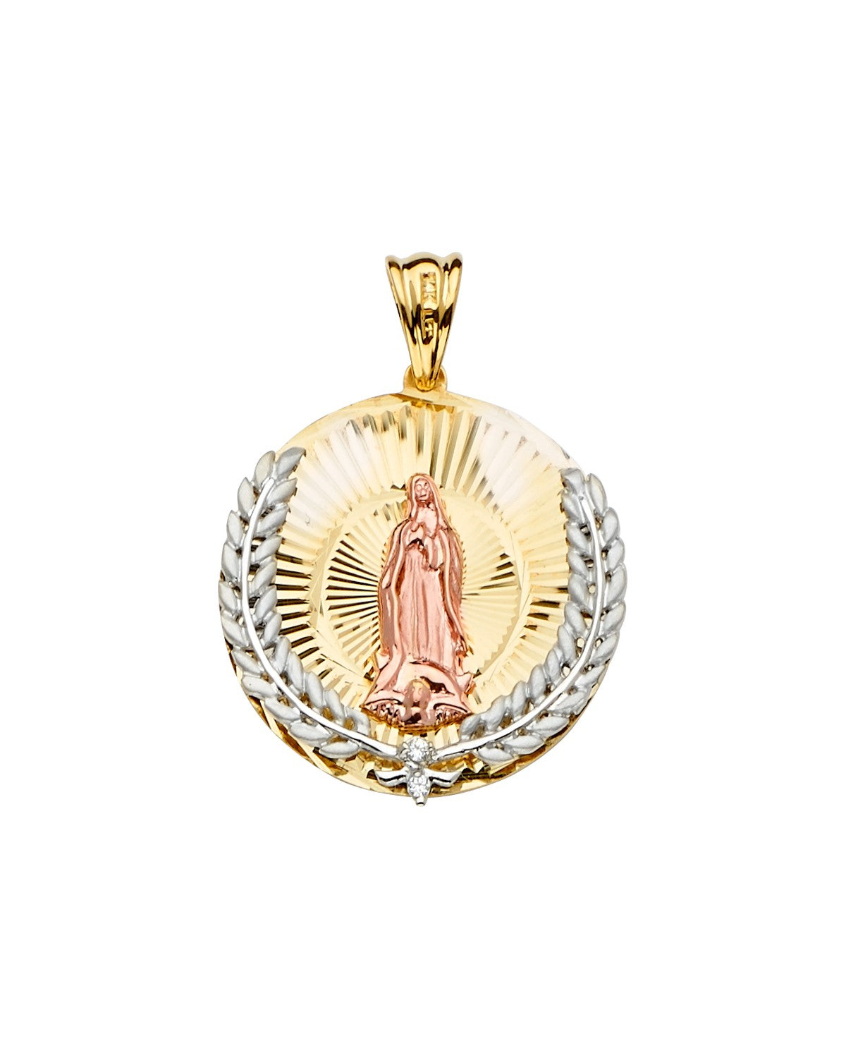 14K Tri-Color Gold 3C Guadalupe Medal Pendant (PT-2286)
