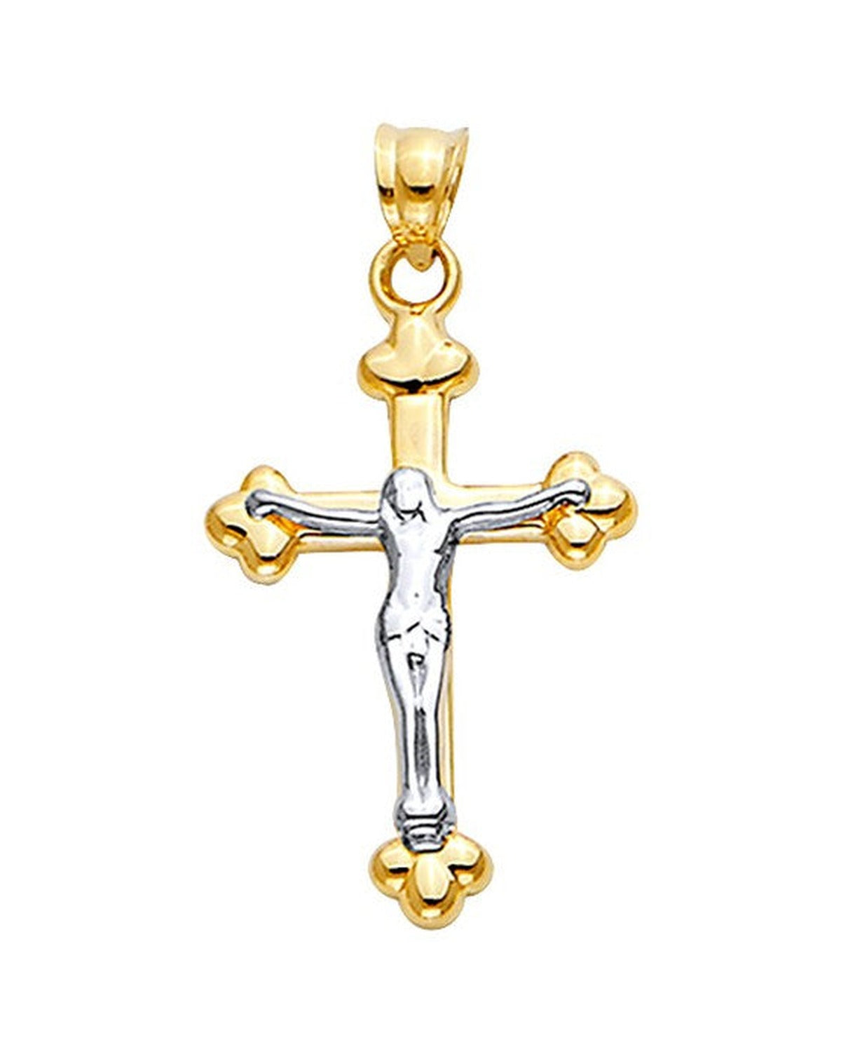 14K Two-Tone Gold 2T Hollow Cross with Jesus (PT-2530)