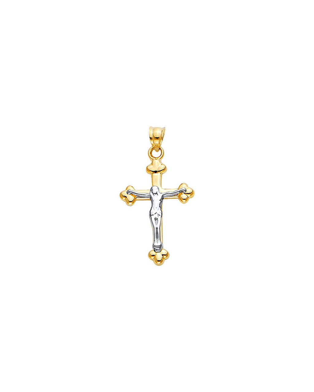 14K Two-Tone Gold 2T Hollow Cross with Jesus (PT-2530)