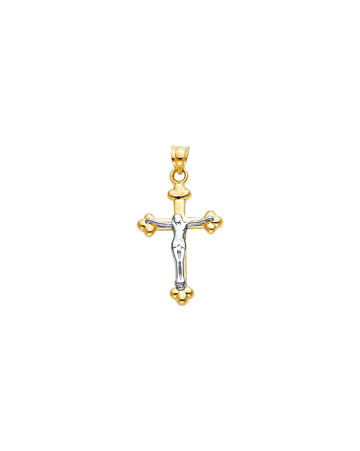 14K Two-Tone Gold 2T Hollow Cross with Jesus (PT-2530)